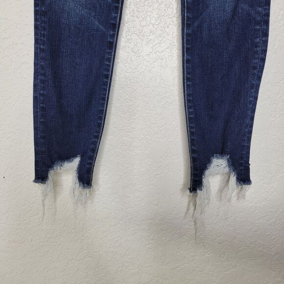 American Eagle Size 2 Dark Wash High Rise Cropped Distressed Raw Hem Jeggings - Picture 6 of 10